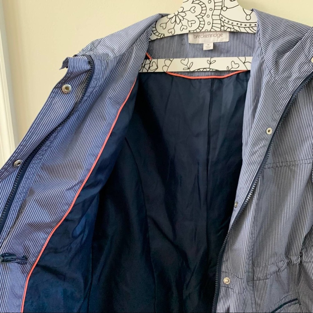 Breckenridge Blue Gingham Print Lined Rain Coat Medium Jacket - Picture 6 of 8